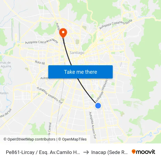 Pe861-Lircay / Esq. Av.Camilo Henríquez to Inacap (Sede Renca) map