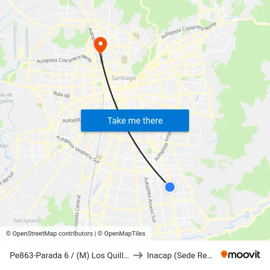 Pe863-Parada 6 / (M) Los Quillayes to Inacap (Sede Renca) map