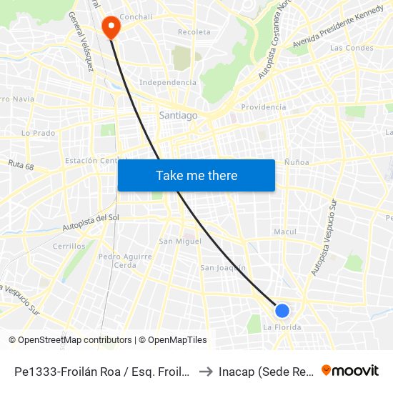 Pe1333-Froilán Roa / Esq. Froilán Roa to Inacap (Sede Renca) map