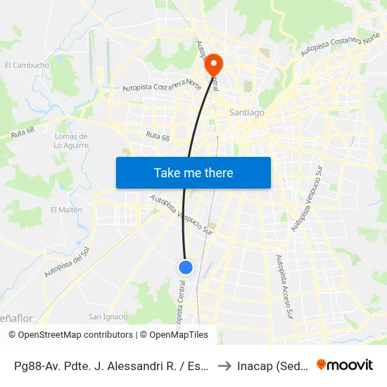 Pg88-Av. Pdte. J. Alessandri R. / Esq. Cam. Las Acacias to Inacap (Sede Renca) map