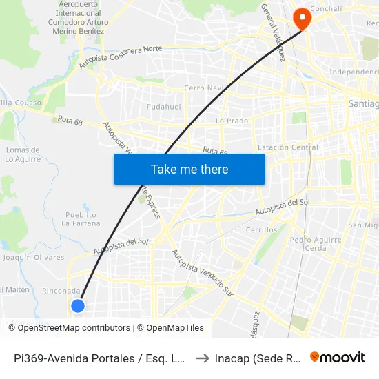 Pi369-Avenida Portales / Esq. La Galaxia to Inacap (Sede Renca) map