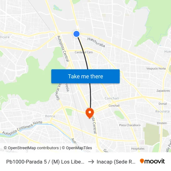 Pb1000-Parada 5 / (M) Los Libertadores to Inacap (Sede Renca) map