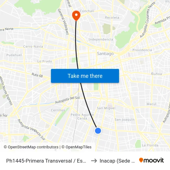 Ph1445-Primera Transversal / Esq. 4ª Avenida to Inacap (Sede Renca) map