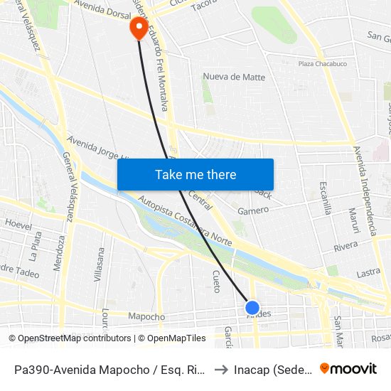 Pa390-Avenida Mapocho / Esq. Ricardo Cumming to Inacap (Sede Renca) map