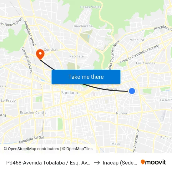 Pd468-Avenida Tobalaba / Esq. Av. Eliécer Parada to Inacap (Sede Renca) map
