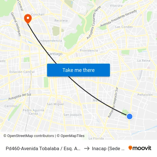 Pd460-Avenida Tobalaba / Esq. Avenida Quilín to Inacap (Sede Renca) map