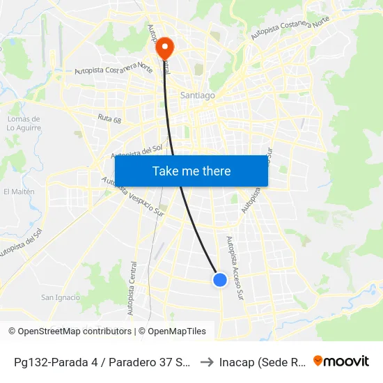 Pg132-Parada 4 / Paradero 37 Santa Rosa to Inacap (Sede Renca) map