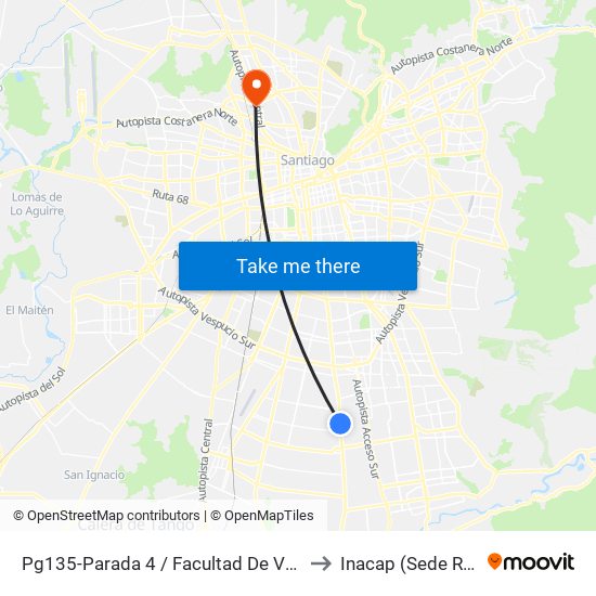 Pg135-Parada 4 / Facultad De Veterinaria to Inacap (Sede Renca) map