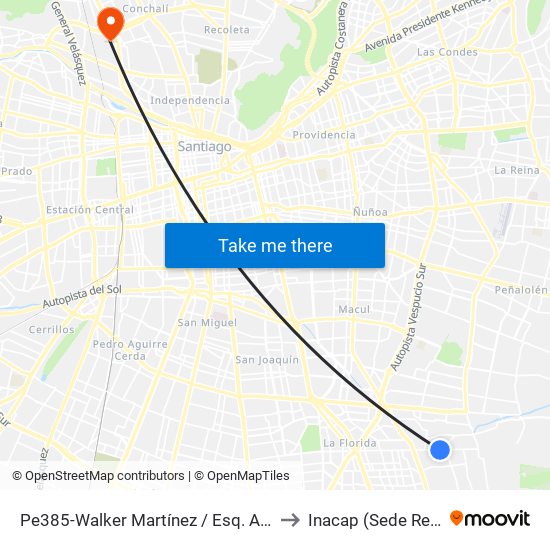 Pe385-Walker Martínez / Esq. Alicahue to Inacap (Sede Renca) map