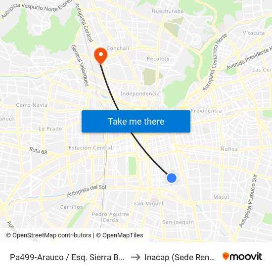 Pa499-Arauco / Esq. Sierra Bella to Inacap (Sede Renca) map