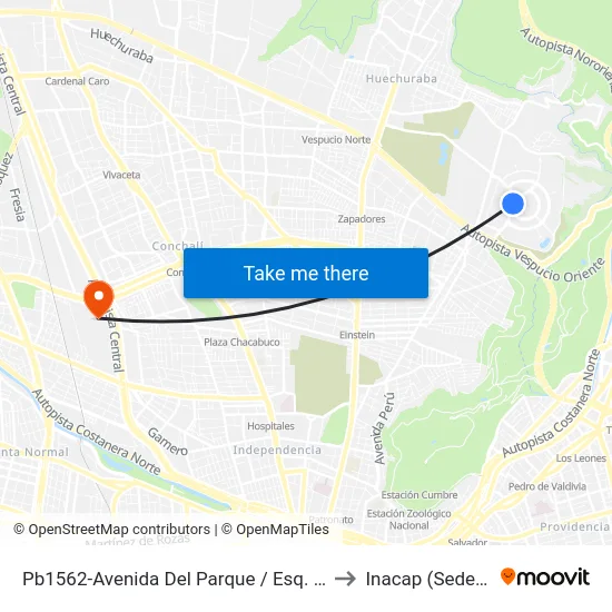 Pb1562-Avenida Del Parque / Esq. Av. Santa Clara to Inacap (Sede Renca) map