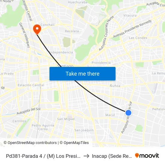 Pd381-Parada 4 / (M) Los Presidentes to Inacap (Sede Renca) map
