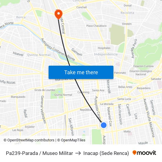 Pa239-Parada / Museo Militar to Inacap (Sede Renca) map