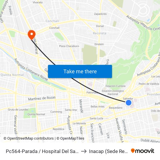 Pc564-Parada / Hospital Del Salvador to Inacap (Sede Renca) map