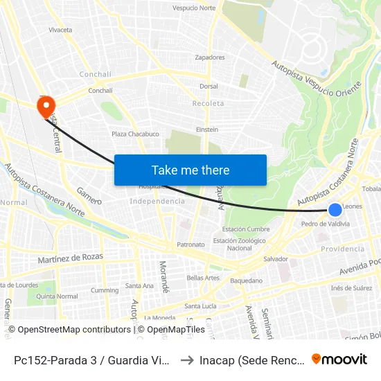 Pc152-Parada 3 / Guardia Vieja to Inacap (Sede Renca) map