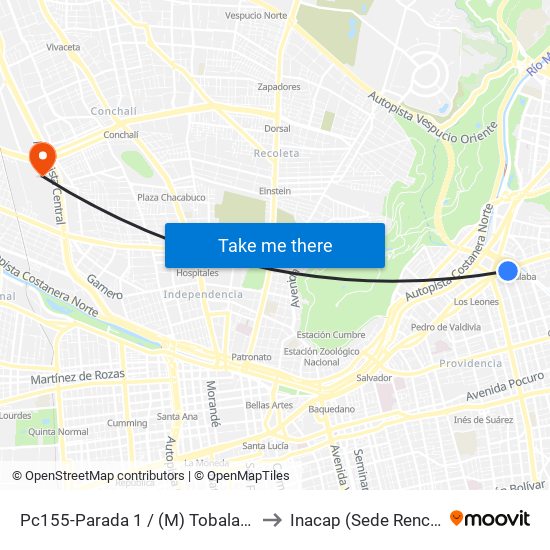 Pc155-Parada 1 / (M) Tobalaba to Inacap (Sede Renca) map