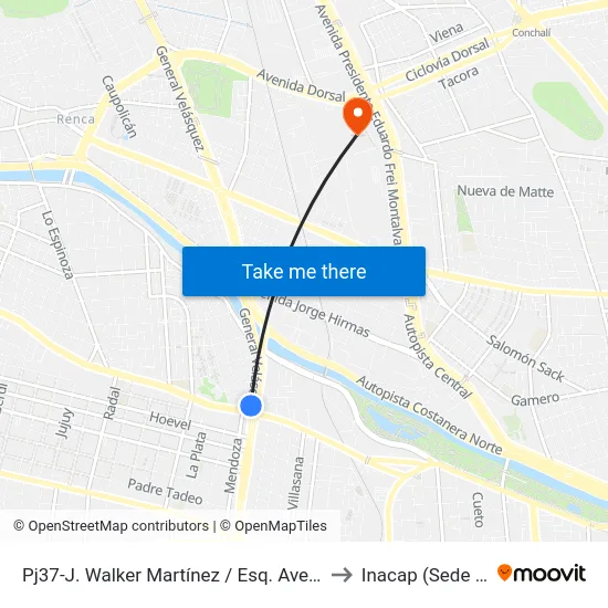 Pj37-J. Walker Martínez / Esq. Avenida Carrascal to Inacap (Sede Renca) map