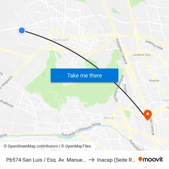 Pb574-San Luis / Esq. Av. Manuel A. Matta to Inacap (Sede Renca) map