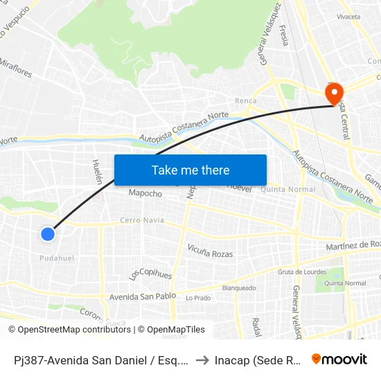 Pj387-Avenida San Daniel / Esq. Jazmín to Inacap (Sede Renca) map