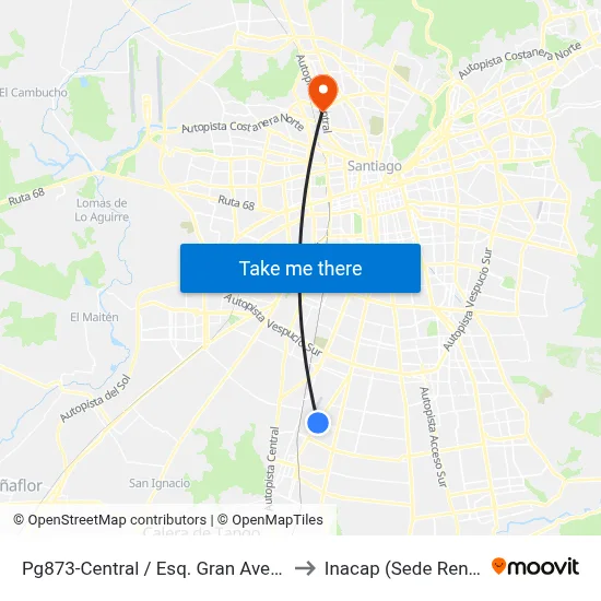 Pg873-Central / Esq. Gran Avenida to Inacap (Sede Renca) map