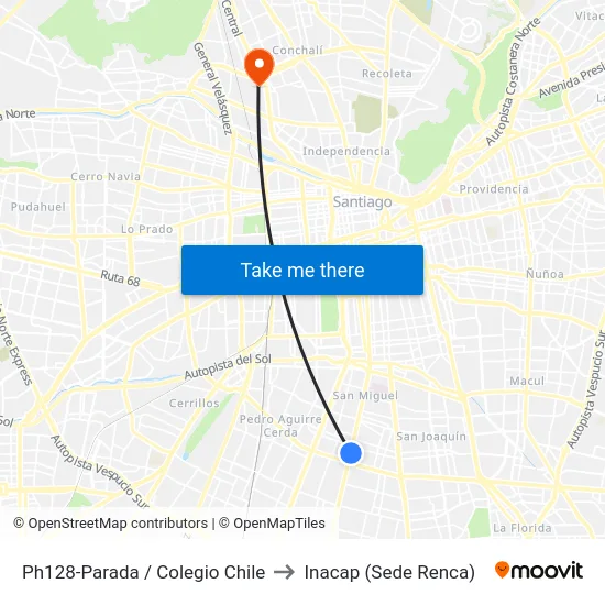 Ph128-Parada / Colegio Chile to Inacap (Sede Renca) map