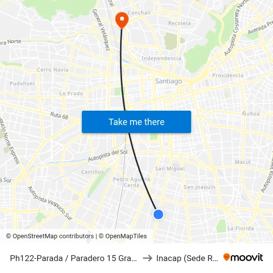 Ph122-Parada / Paradero 15 Gran Avenida to Inacap (Sede Renca) map