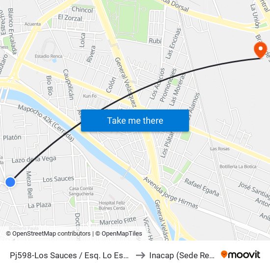 Pj598-Los Sauces / Esq. Lo Espinoza to Inacap (Sede Renca) map