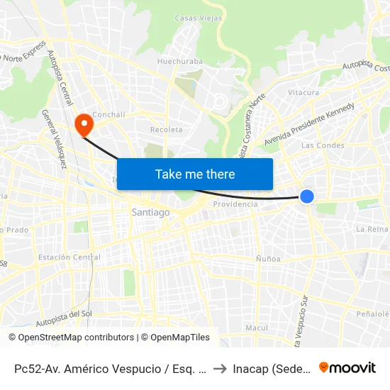 Pc52-Av. Américo Vespucio / Esq. Manuel Barrios to Inacap (Sede Renca) map
