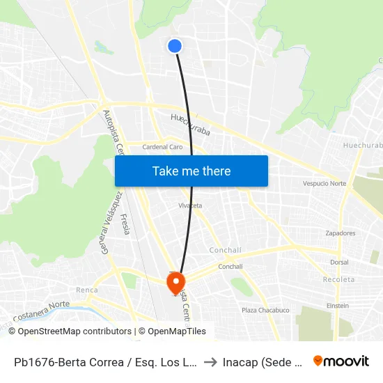 Pb1676-Berta Correa / Esq. Los Libertadores to Inacap (Sede Renca) map