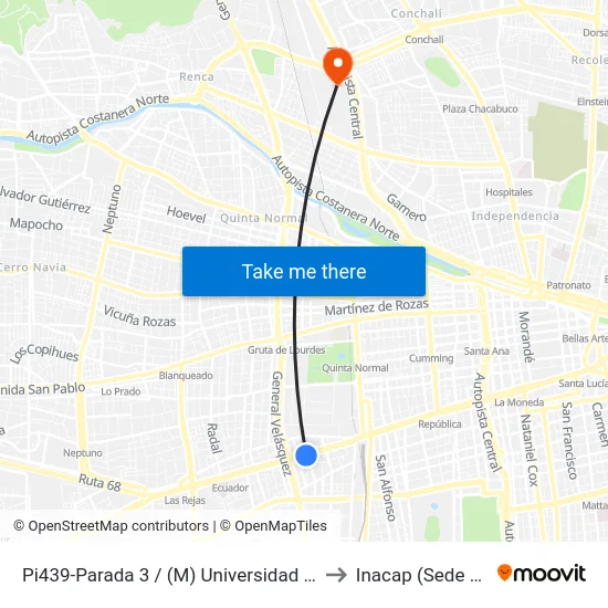 Pi439-Parada 3 / (M) Universidad De Santiago to Inacap (Sede Renca) map