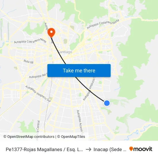 Pe1377-Rojas Magallanes / Esq. Las Nalcas Sur to Inacap (Sede Renca) map