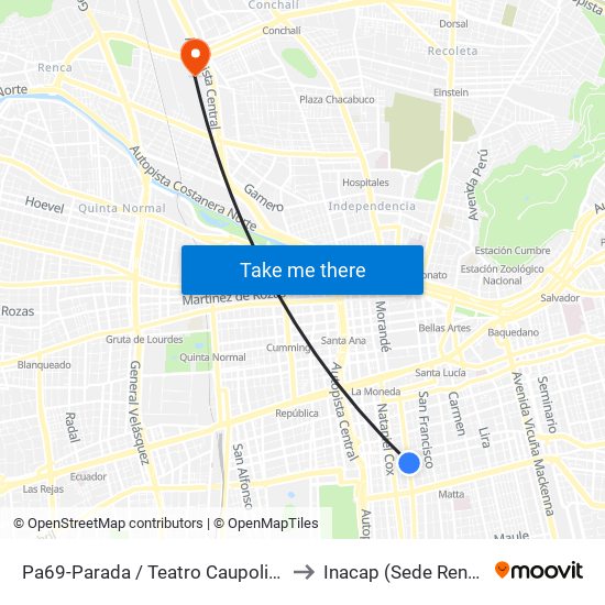 Pa69-Parada / Teatro Caupolicán to Inacap (Sede Renca) map