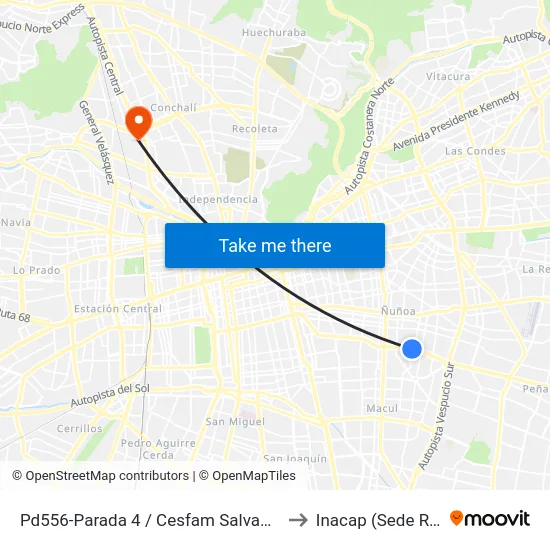 Pd556-Parada 4 / Cesfam Salvador Bustos to Inacap (Sede Renca) map