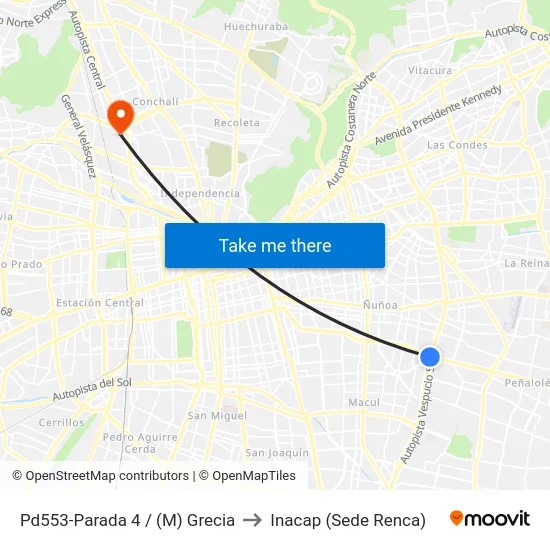 Pd553-Parada 4 / (M) Grecia to Inacap (Sede Renca) map