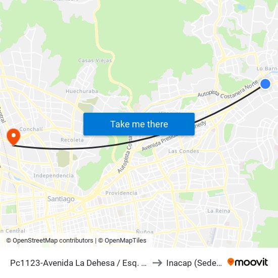 Pc1123-Avenida La Dehesa / Esq. Av. Las Condes to Inacap (Sede Renca) map