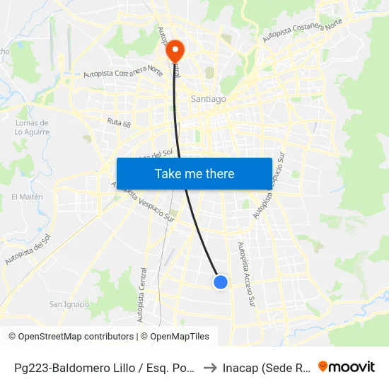 Pg223-Baldomero Lillo / Esq. Porto Alegre to Inacap (Sede Renca) map