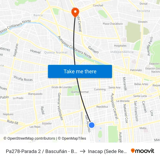 Pa278-Parada 2 / Bascuñán - Blanco to Inacap (Sede Renca) map