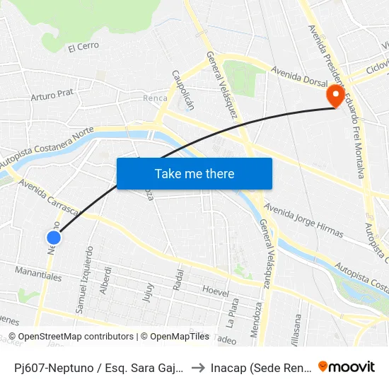 Pj607-Neptuno / Esq. Sara Gajardo to Inacap (Sede Renca) map