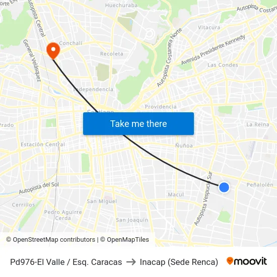 Pd976-El Valle / Esq. Caracas to Inacap (Sede Renca) map