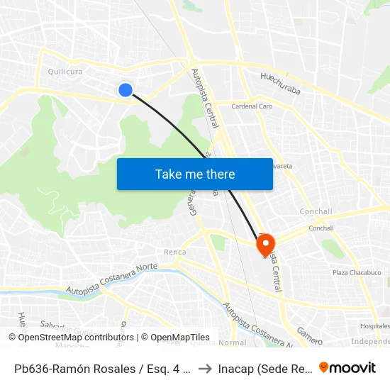 Pb636-Ramón Rosales / Esq. 4 Oriente to Inacap (Sede Renca) map
