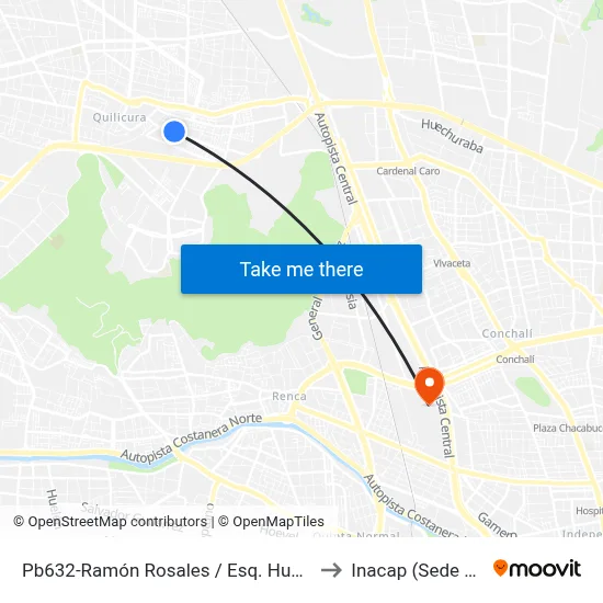 Pb632-Ramón Rosales / Esq. Humberto Caro to Inacap (Sede Renca) map