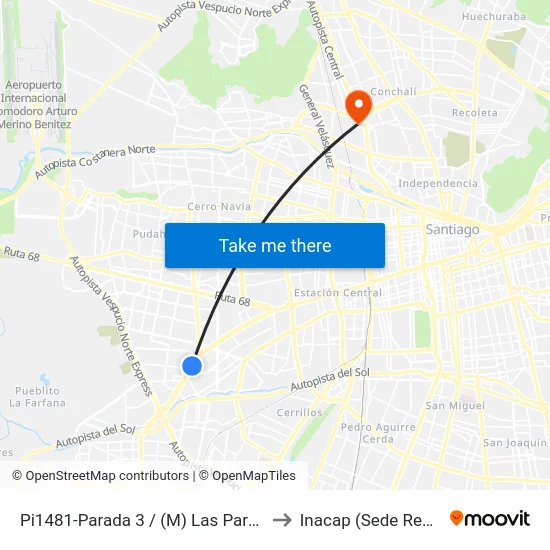 Pi1481-Parada 3 / (M) Las Parcelas to Inacap (Sede Renca) map