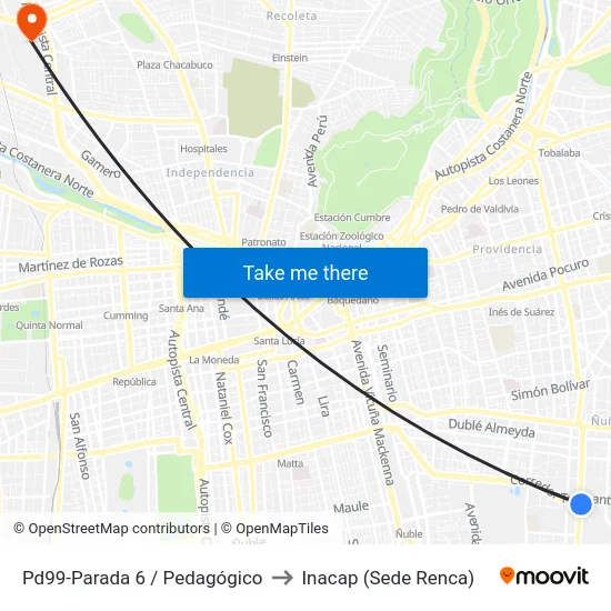 Pd99-Parada 6 / Pedagógico to Inacap (Sede Renca) map