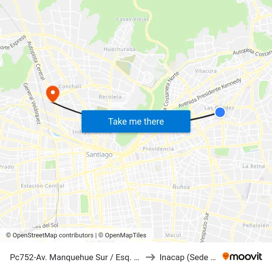 Pc752-Av. Manquehue Sur / Esq. María Teresa to Inacap (Sede Renca) map