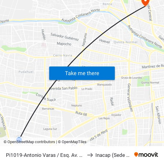 Pi1019-Antonio Varas / Esq. Av. El Descanso to Inacap (Sede Renca) map