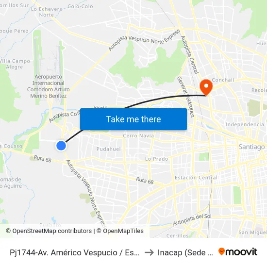 Pj1744-Av. Américo Vespucio / Esq. Los Cactus to Inacap (Sede Renca) map