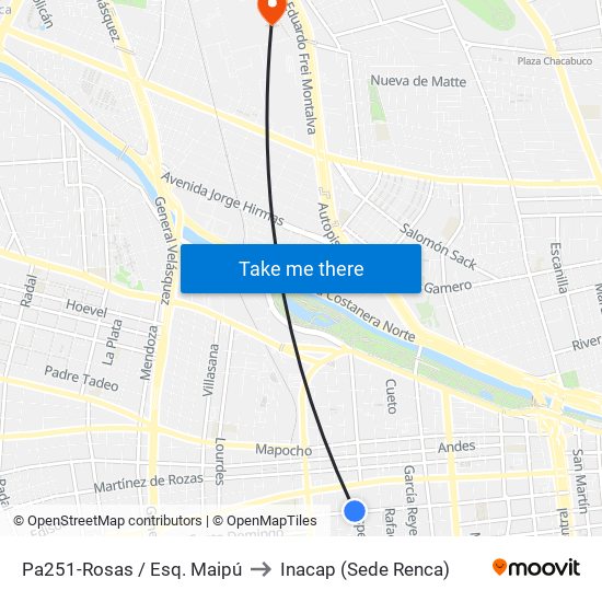 Pa251-Rosas / Esq. Maipú to Inacap (Sede Renca) map