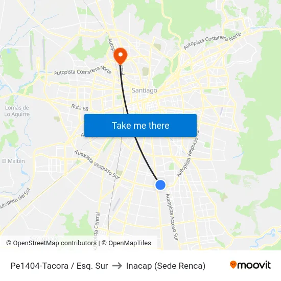 Pe1404-Tacora / Esq. Sur to Inacap (Sede Renca) map