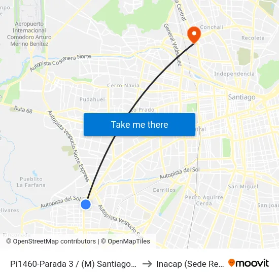 Pi1460-Parada 3 / (M) Santiago Bueras to Inacap (Sede Renca) map