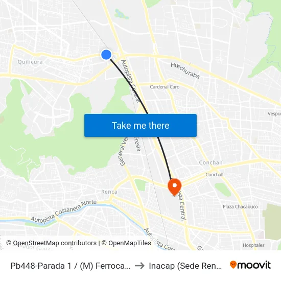 Pb448-Parada 1 / (M) Ferrocarril to Inacap (Sede Renca) map